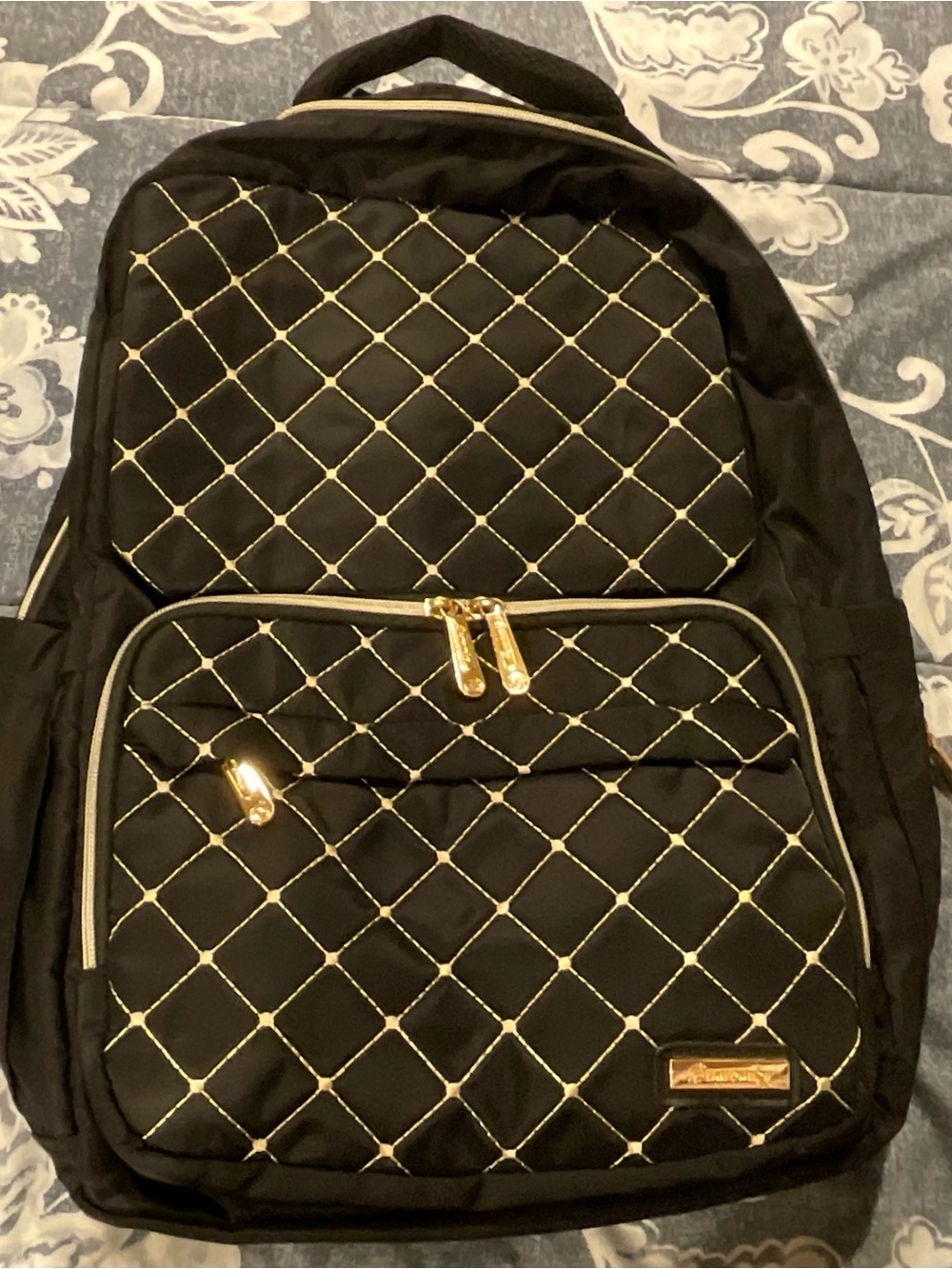 Bamomby Diaper Backpack, Black with Gold Accents